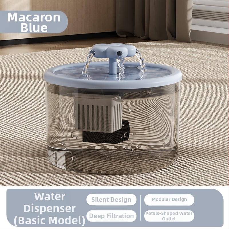 Kaķu ūdens fontāns ar automātisku filtrēšanu un cirkulāciju svaigas ūdens, energoefektīvs un kluss, materiāls PP