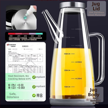 Alyvu aliejaus buteliukas iš borosilikato, sandarus, su matavimo skale, su įspaustu logotipu, prekės ženklas aileyou, šiuolaikinis stilius