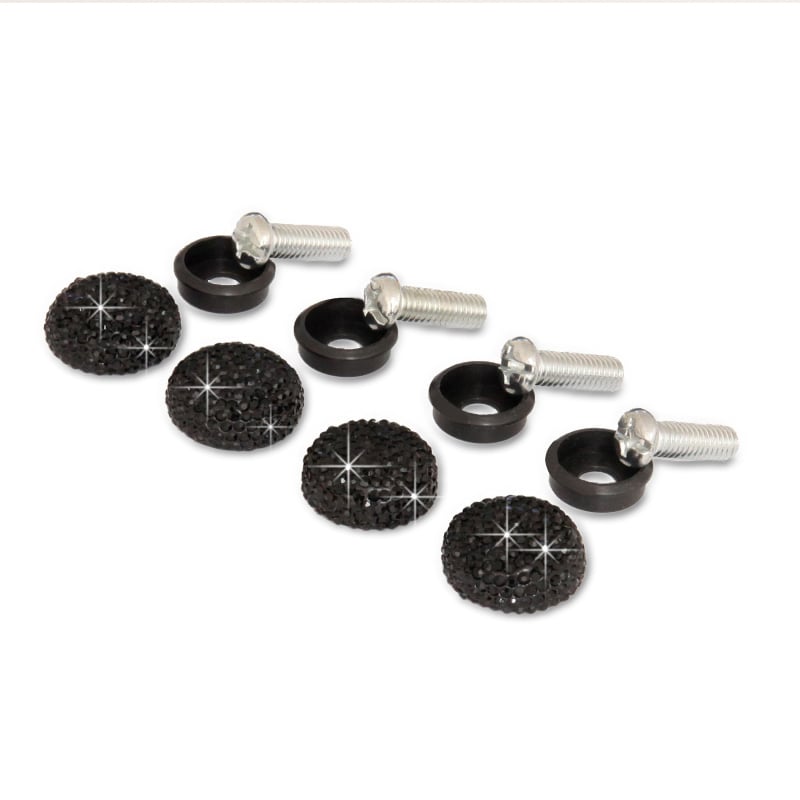 Clip-in skrūvju vāciņi uz numura zīmi (4 gb.) – ABS + rhinestones, universāli visiem automobiļiem