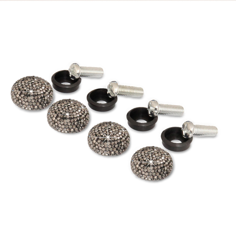 Clip-in skrūvju vāciņi uz numura zīmi (4 gb.) – ABS + rhinestones, universāli visiem automobiļiem