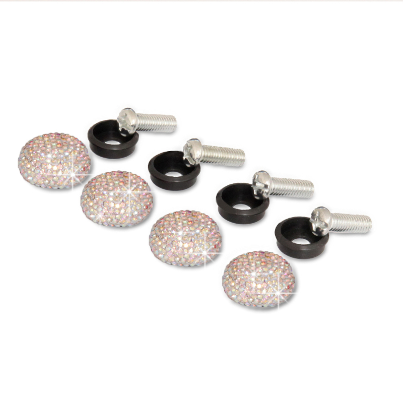 Clip-in skrūvju vāciņi uz numura zīmi (4 gb.) – ABS + rhinestones, universāli visiem automobiļiem
