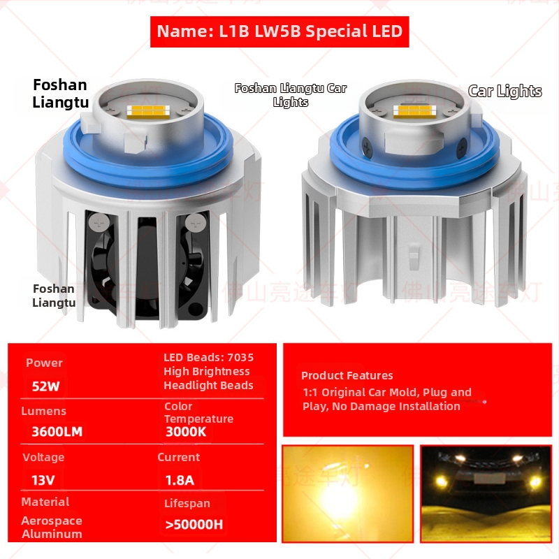 LED priekšējie miglas lukturi Honda Civic/Accord/Prius — modelis L13, 52W, 13V, saderīgi ar L1B/LW5B