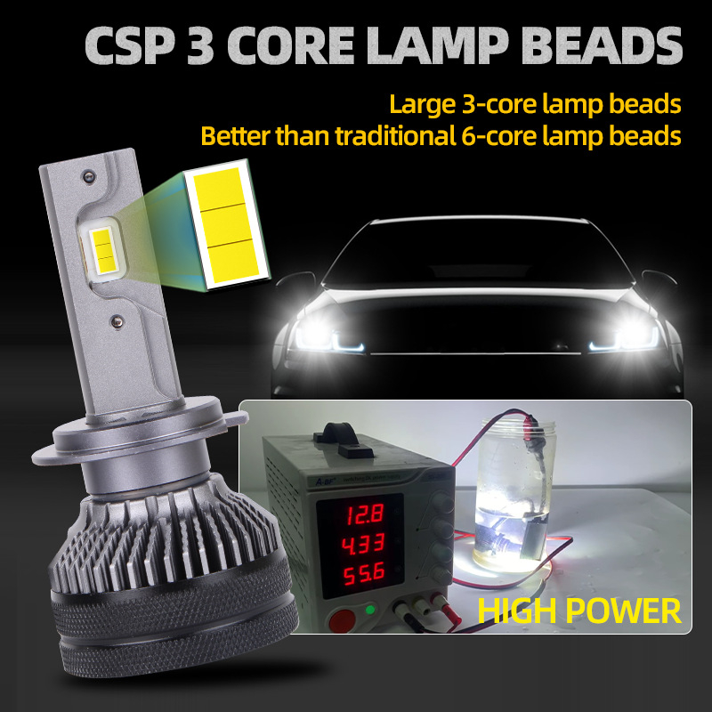 Automobiļa LED lukturs ar integrētu augstu un zemo staru un dubultu vara cauruli (55W, 12V, 5500 lm, IP67, 50000 h)