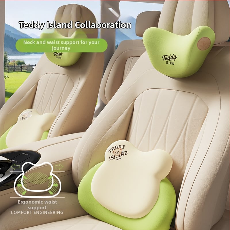 Auto jostas atbalsta spilvens ar atmiņas putām pildījumu, karikatūrai līdzīgs dizains, universāla saderība, pastorālais stils