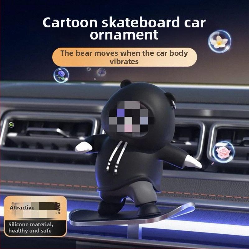 Automašīnas paneļa dekors ar lāci uz slidinoša skeita dēļa, karikatūras stilā, sakausējuma materiāls, dzīvnieku dizains