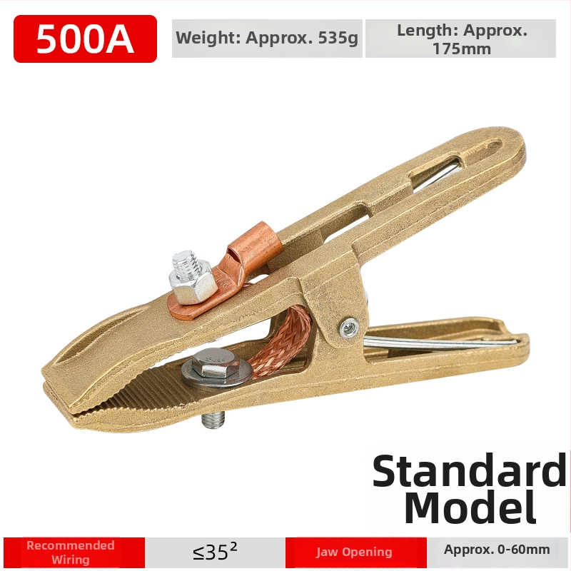 Pilnīgi vara zemējuma skava ar A-formu, paredzēta metināšanai un automašīnas akumulatora palaišanai, Alligator klips