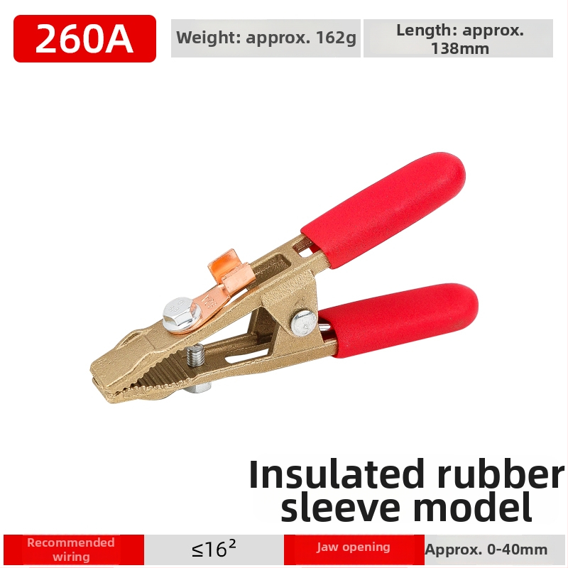 Pilnīgi vara zemējuma skava ar A-formu, paredzēta metināšanai un automašīnas akumulatora palaišanai, Alligator klips