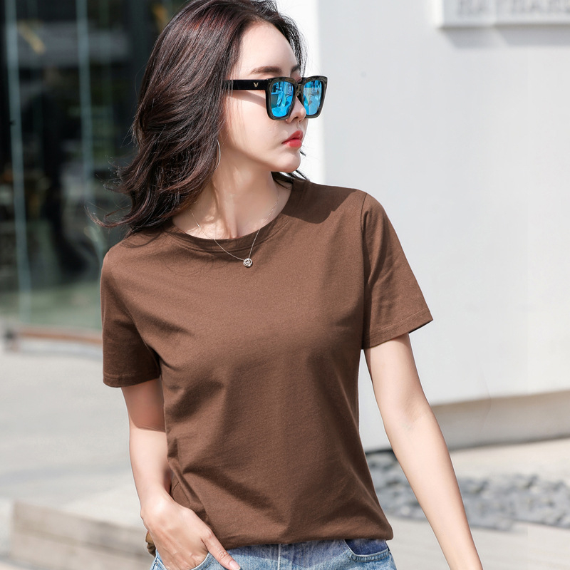 Sieviešu kokvilnas T-krekls ar īsām piedurknēm, apaļā kakla izgriezums, taisa griezuma, 95%+ kokvilna