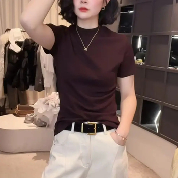 T-krekls no Chenille auduma ar Spandexu, īsi piedurknes, apaļš kakls, pavasaris 2025