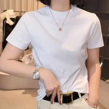 T-krekls no Chenille auduma ar Spandexu, īsi piedurknes, apaļš kakls, pavasaris 2025