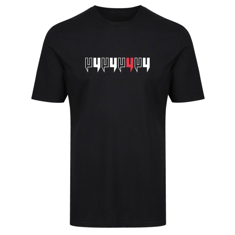 Poliestera T-krekls ar priekšā un aizmugurē drukātiem burtiem, apaļš kakla izgriezums, īsas piedurknes, karstspiedes druka