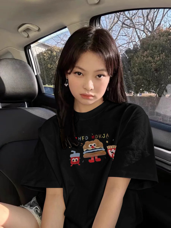 Sieviešu īsās piedurknes T-krekli - brīvs piegriezums, poliesters, anime raksts, apaļš izgriezums, vasara 2025