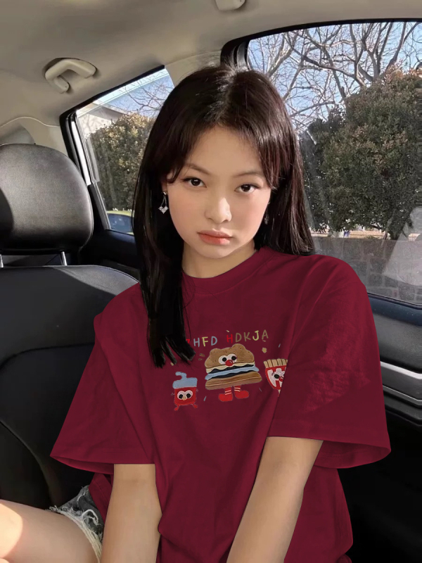 Sieviešu īsās piedurknes T-krekli - brīvs piegriezums, poliesters, anime raksts, apaļš izgriezums, vasara 2025