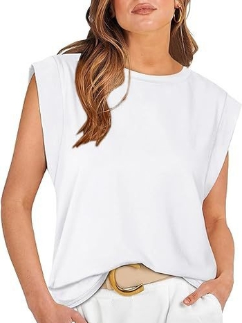 Sievietes bez piedurknēm T-krekls ar svītru/kvadrātu rakstu, brīvs piegriezums, apaļa kakla atvērums, digitālā druka