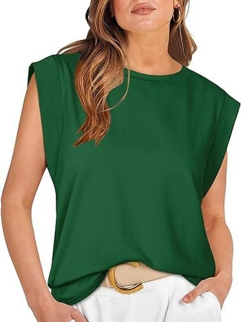 Sievietes bez piedurknēm T-krekls ar svītru/kvadrātu rakstu, brīvs piegriezums, apaļa kakla atvērums, digitālā druka