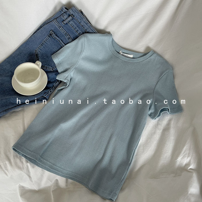 Sievietes T-krekls ar apaļu kaklu, īsām piedurknēm, šaurs griezums, elastīgs adījums, viskoze 90–95%