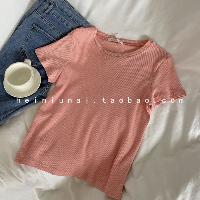 Sievietes T-krekls ar apaļu kaklu, īsām piedurknēm, šaurs griezums, elastīgs adījums, viskoze 90–95%