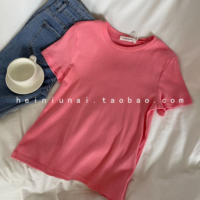 Sievietes T-krekls ar apaļu kaklu, īsām piedurknēm, šaurs griezums, elastīgs adījums, viskoze 90–95%