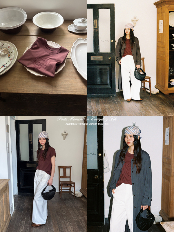 Allo T-krekls ar sirds izšuvumu un apdruku, kokvilnas maisījuma audums, īsās piedurknes, apaļa kakla, brīvs piegriezums, rudens 2025