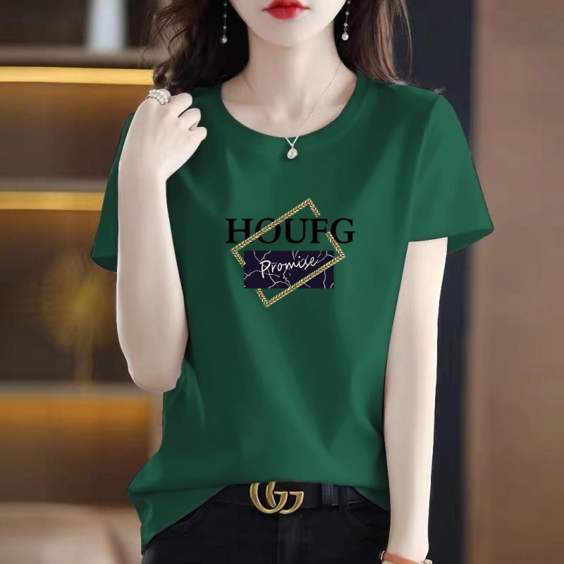 Sieviešu T-krekls ar īsām piedurknēm, tekstprint, poliestera-elastāna maisījums, apļa kakla izgriezums, brīvā stila japāņu-korejiešu atpūtas stils, vasaras 2024 izlase