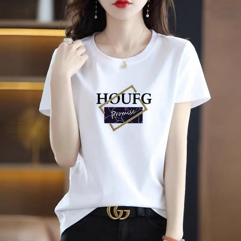 Sieviešu T-krekls ar īsām piedurknēm, tekstprint, poliestera-elastāna maisījums, apļa kakla izgriezums, brīvā stila japāņu-korejiešu atpūtas stils, vasaras 2024 izlase