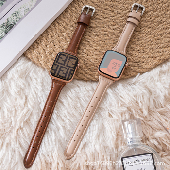 Remen za sat – prirodna koža, tanak dizajn struka, širina 20/22 mm, kopča s iglom, kompatibilan sa svim serijama Apple Watch, Samsung i Huawei
