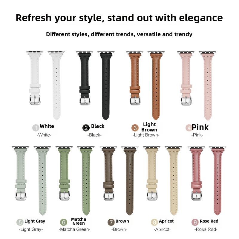 Remienok na hodinky – pravá koža, štíhly pás dizajnu, šírka 20/22 mm, pracka s kolíkom, kompatibilný so všetkými sériami Apple Watch, Samsung a Huawei