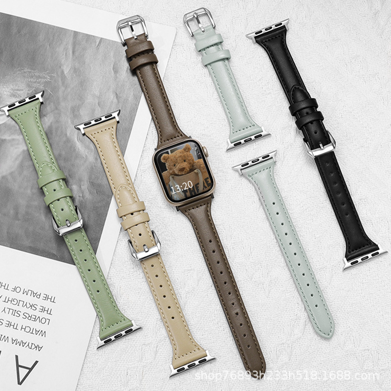 Remen za sat – prirodna koža, tanak dizajn struka, širina 20/22 mm, kopča s iglom, kompatibilan sa svim serijama Apple Watch, Samsung i Huawei