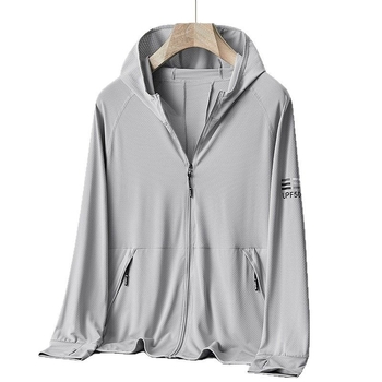 Kapucēta vasaras UV aizsardzības vējjaka, plāna poliestera maisījuma audums, elpojoša, ātri žūst, piemērots āra ceļojumiem