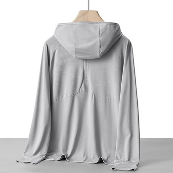 Kapucēta vasaras UV aizsardzības vējjaka, plāna poliestera maisījuma audums, elpojoša, ātri žūst, piemērots āra ceļojumiem