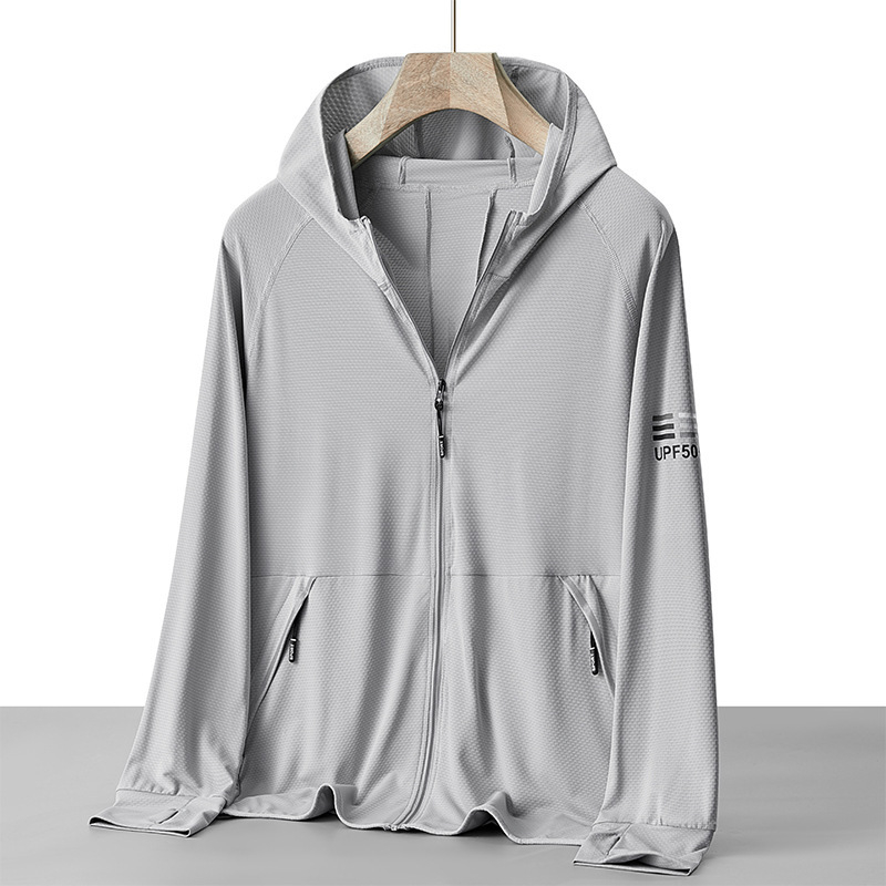 Kapucēta vasaras UV aizsardzības vējjaka, plāna poliestera maisījuma audums, elpojoša, ātri žūst, piemērots āra ceļojumiem