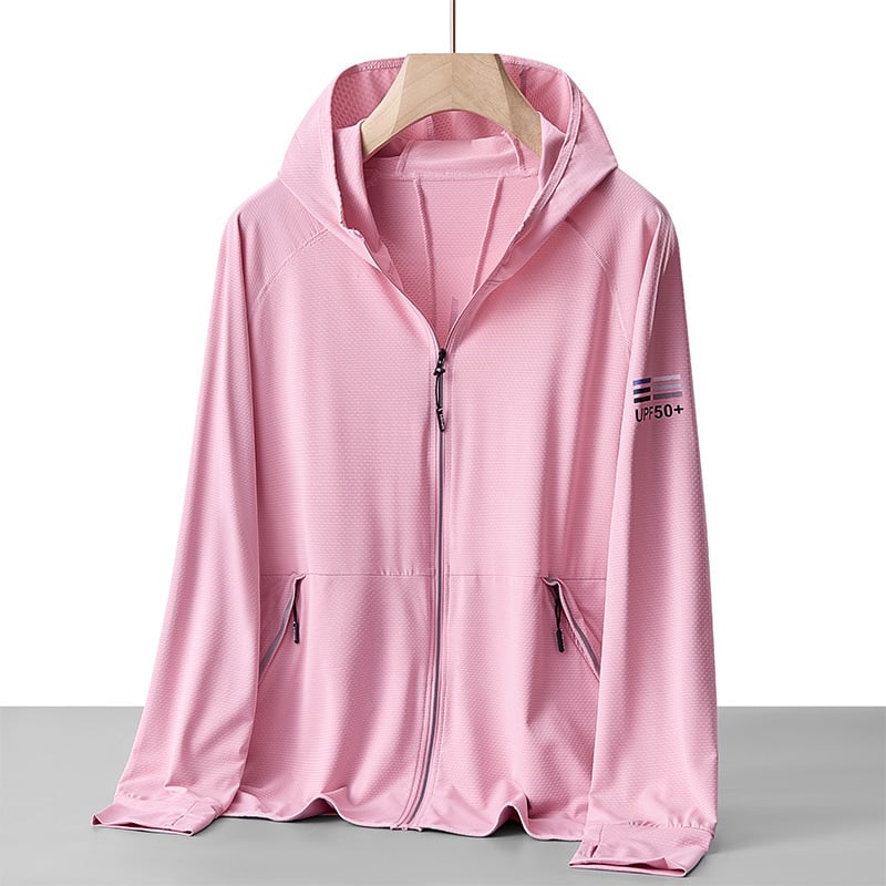 Kapucēta vasaras UV aizsardzības vējjaka, plāna poliestera maisījuma audums, elpojoša, ātri žūst, piemērots āra ceļojumiem