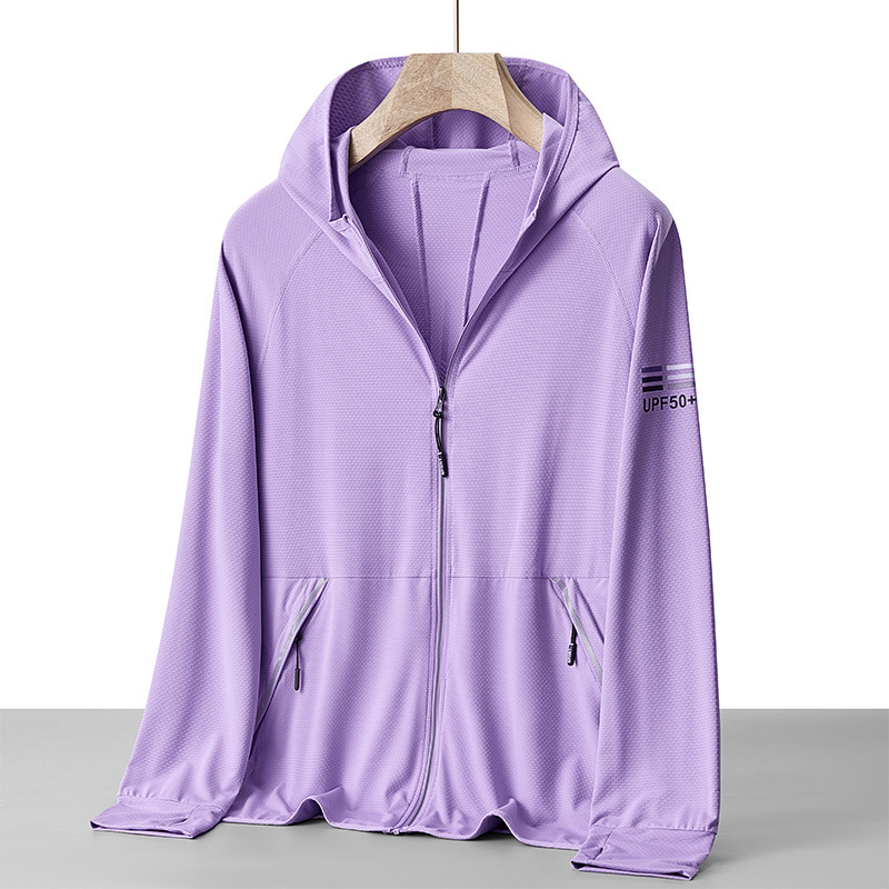 Kapucēta vasaras UV aizsardzības vējjaka, plāna poliestera maisījuma audums, elpojoša, ātri žūst, piemērots āra ceļojumiem