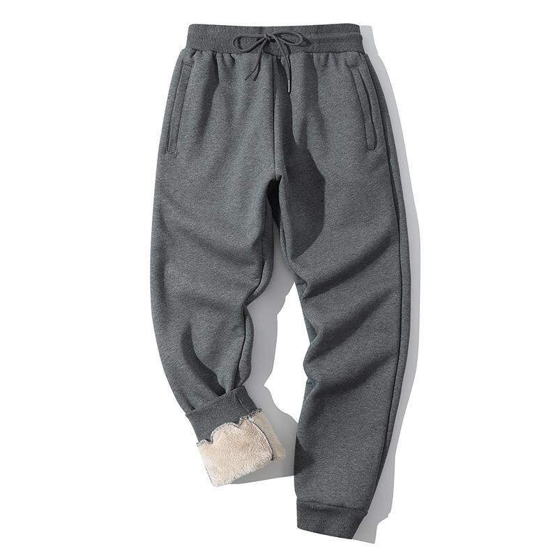 Zimske muške sportske hlače od pamuka s fleece podstavom, opuštenog kroja, širokih nogavica, srednje visine struka, remen