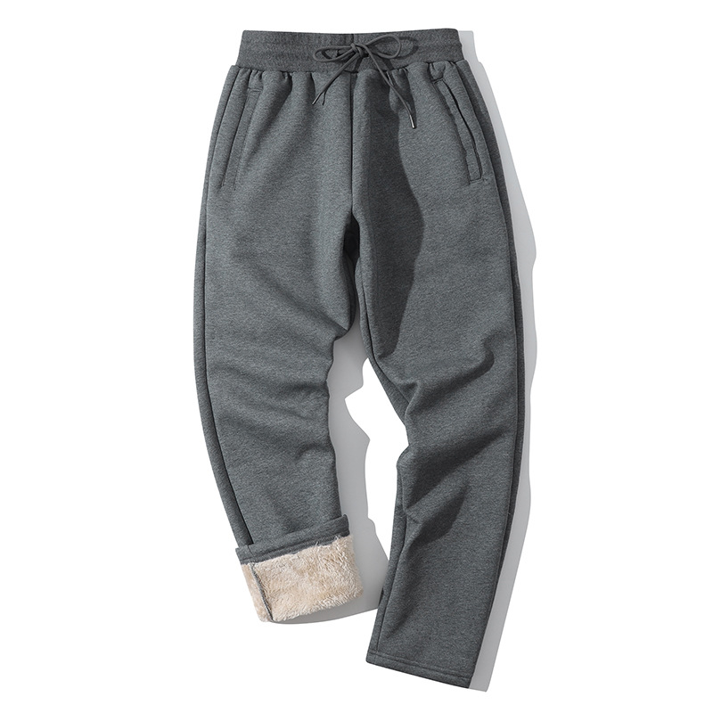 Zimske muške sportske hlače od pamuka s fleece podstavom, opuštenog kroja, širokih nogavica, srednje visine struka, remen