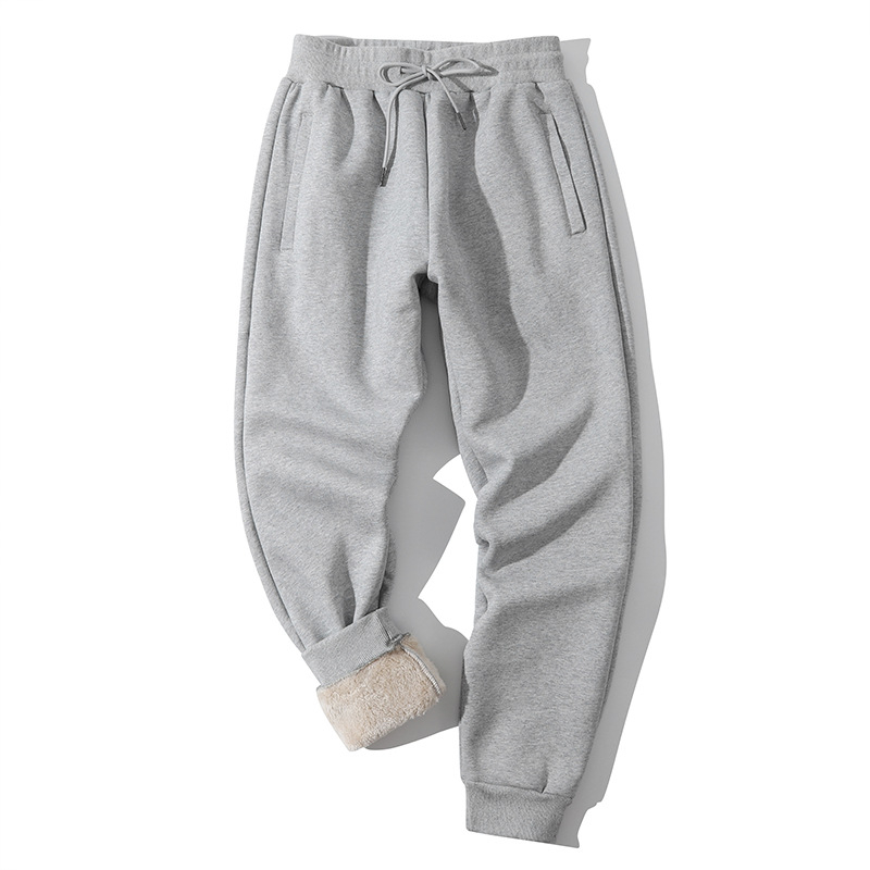 Zimske muške sportske hlače od pamuka s fleece podstavom, opuštenog kroja, širokih nogavica, srednje visine struka, remen