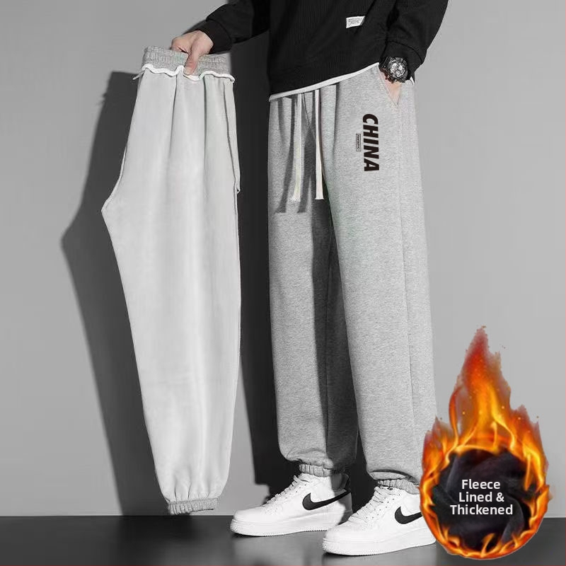 Zimske flisane jogger hlače s elastičnim pojasom, opuštenog kroja, plus veličina, tople svakodnevne hlače s printom slova