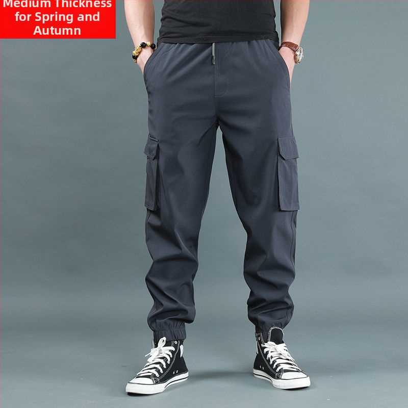 Férfi fleece-bélelt vastag jogger nadrág, magas derekú, egyenes szabású, bambusz rost és poliészter keverék