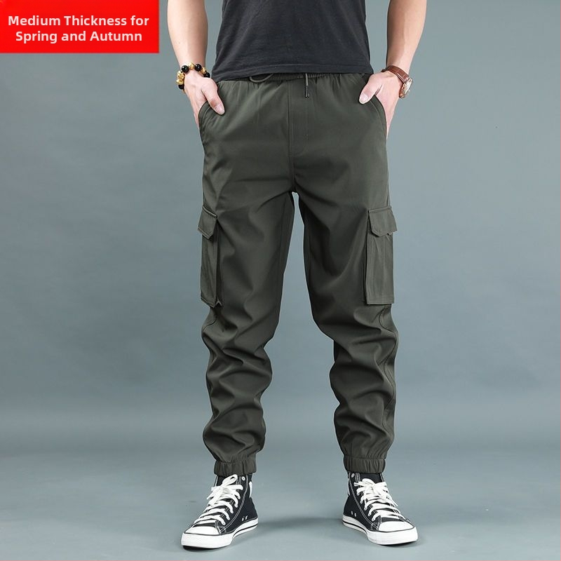 Férfi fleece-bélelt vastag jogger nadrág, magas derekú, egyenes szabású, bambusz rost és poliészter keverék