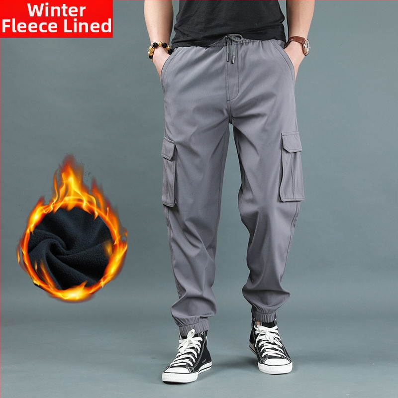 Férfi fleece-bélelt vastag jogger nadrág, magas derekú, egyenes szabású, bambusz rost és poliészter keverék