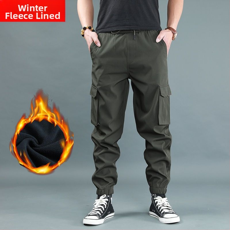 Férfi fleece-bélelt vastag jogger nadrág, magas derekú, egyenes szabású, bambusz rost és poliészter keverék