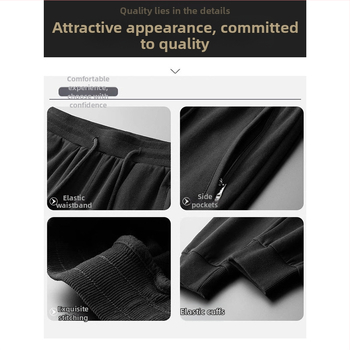 Férfi sportos nadrág egyenes szabású, 95% pamut, középmagas derék, zárható kötőszalag