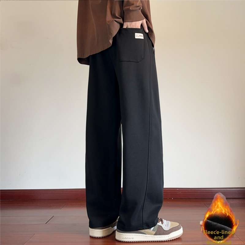 Kényelmes fleece-belepelésű, széles lábú nadrág téli viselethez, 65% pamut, 35% poliészter, középmagas derék