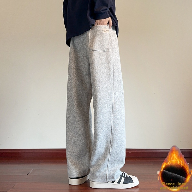 Kényelmes fleece-belepelésű, széles lábú nadrág téli viselethez, 65% pamut, 35% poliészter, középmagas derék