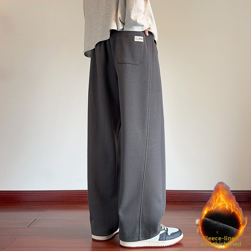 Kényelmes fleece-belepelésű, széles lábú nadrág téli viselethez, 65% pamut, 35% poliészter, középmagas derék
