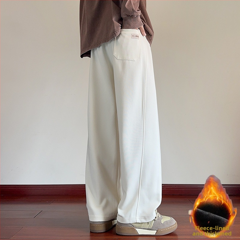 Kényelmes fleece-belepelésű, széles lábú nadrág téli viselethez, 65% pamut, 35% poliészter, középmagas derék