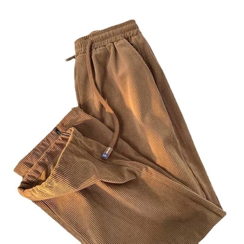 Férfi Corduroy nadrág, egyenes szabás, középmagas derekú, húzózsinóros zárás, könnyű poliészter anyag