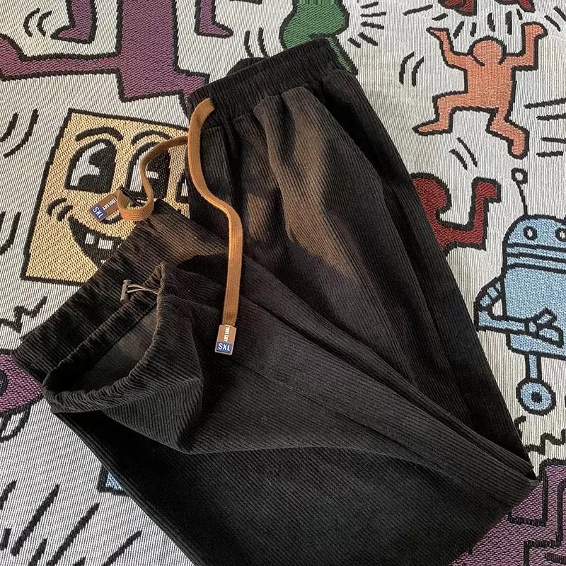 Férfi Corduroy nadrág, egyenes szabás, középmagas derekú, húzózsinóros zárás, könnyű poliészter anyag