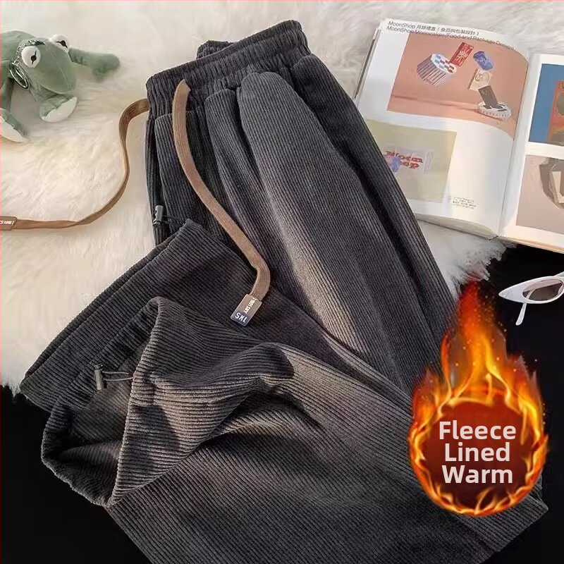 Férfi Corduroy nadrág, egyenes szabás, középmagas derekú, húzózsinóros zárás, könnyű poliészter anyag