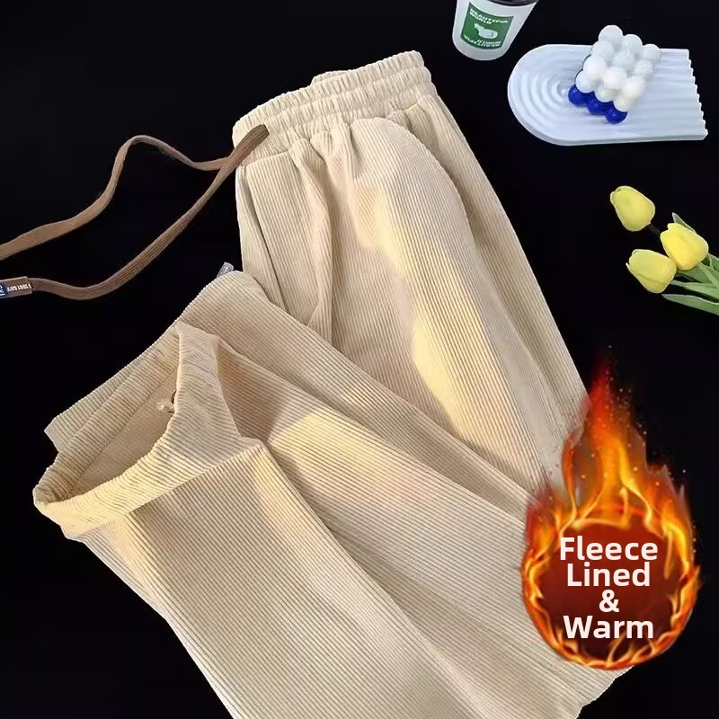 Férfi Corduroy nadrág, egyenes szabás, középmagas derekú, húzózsinóros zárás, könnyű poliészter anyag